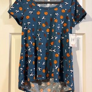 LuLaRoe Blue Sports Print Short Sleeve Tee